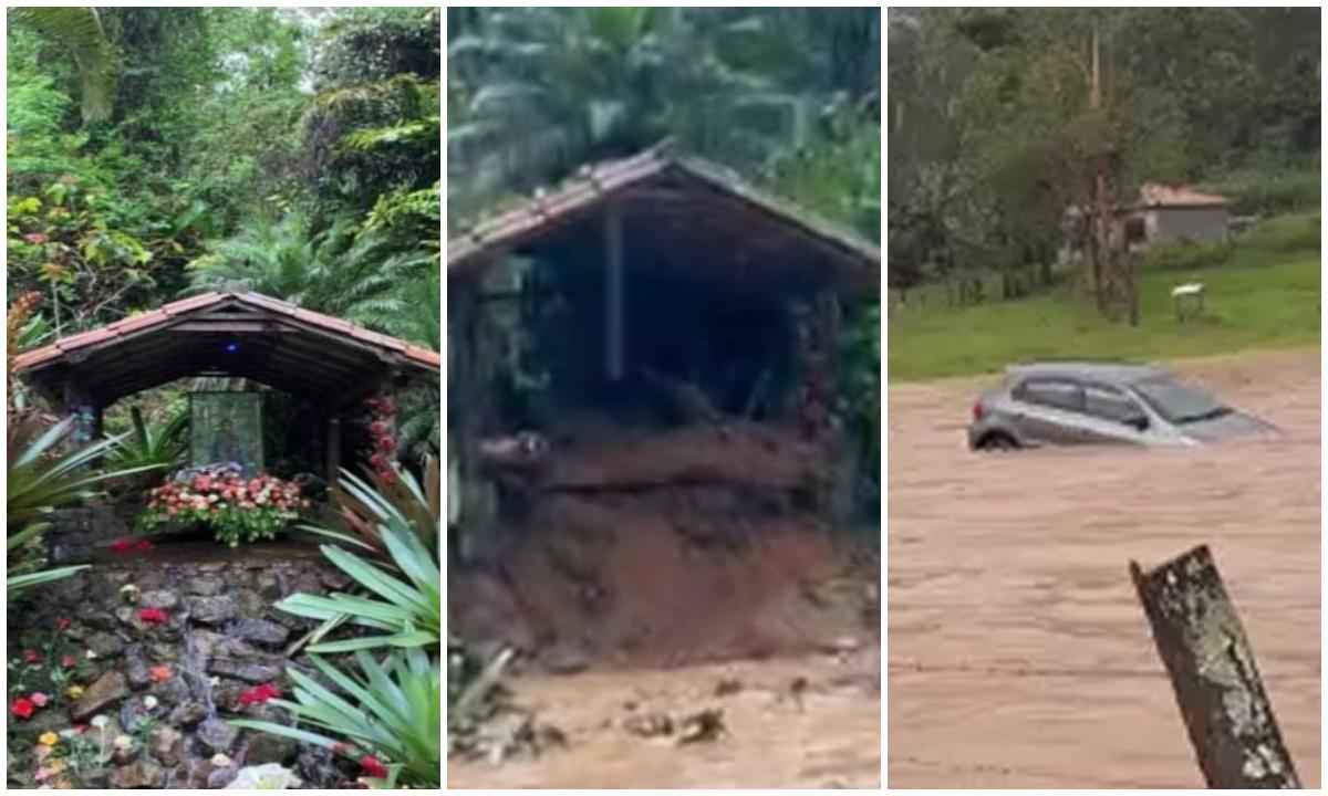 Chuvas em MG: carro é arrastado, e oratório de Nossa Senhora é destruído  - Reprodução