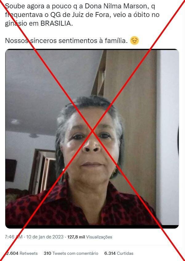 Publicações apontam falsamente que idosa chamada Nilma Marson faleceu em ginásio da PF
