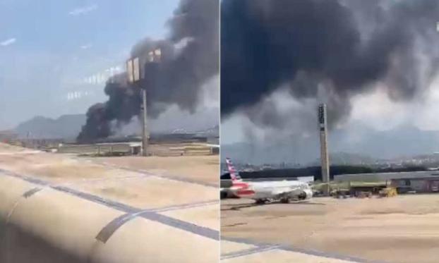 Galeão: incêndio atinge galpão no terminal de cargas do aeroporto no Rio - Reprodução/Twitter