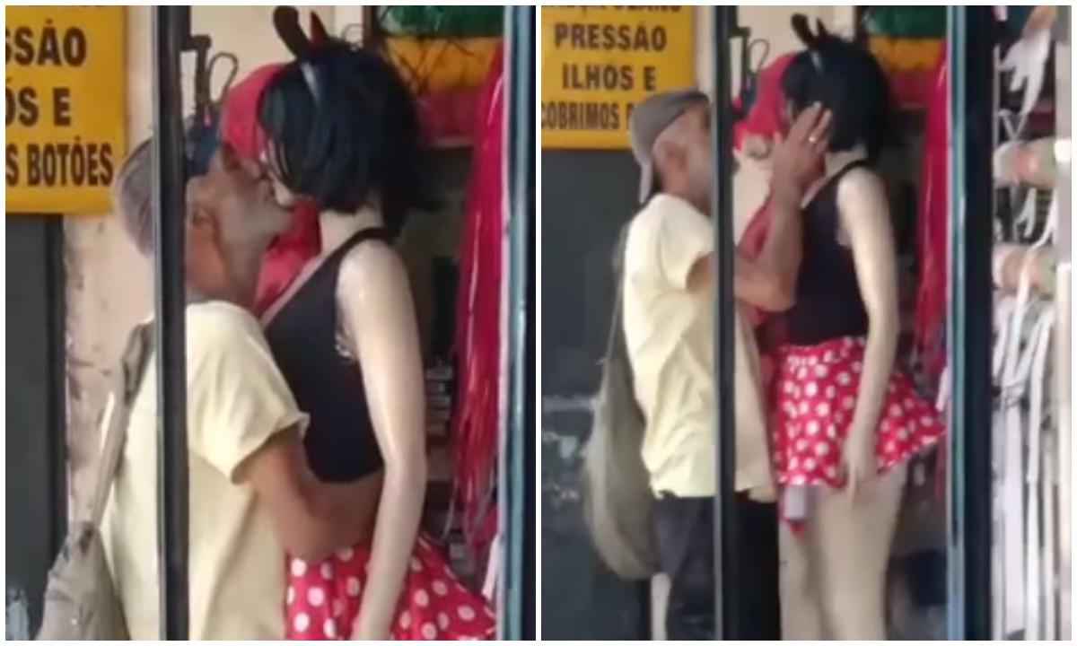 Vídeo: homem agarra, beija e acaricia manequim - Arquivo pessoal