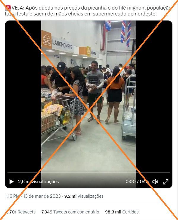 Vídeo mostra pessoas comprando carne durante promoção de inauguração de supermercado