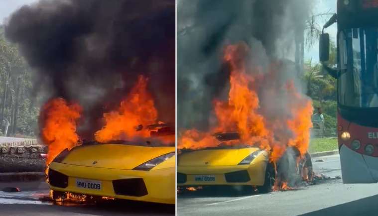 Lamborghini avaliada em R$ 1,3 milhão pega fogo em avenida de BH; veja - Reprodução 
