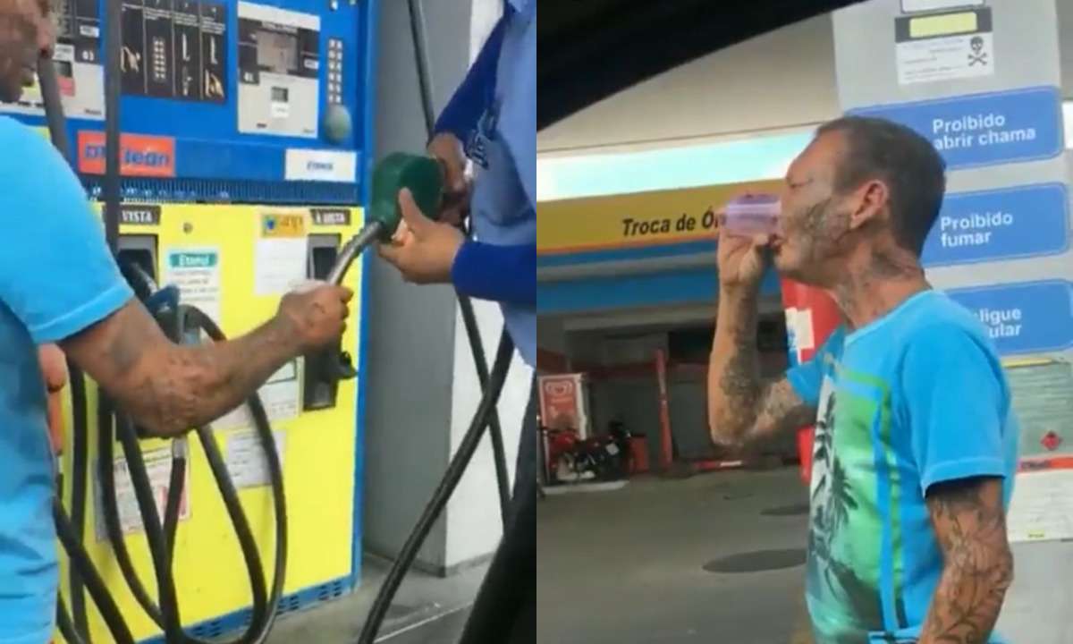 Vídeo de morador de rua bebendo etanol em posto volta a viralizar  - Reprodução/Redes sociais 