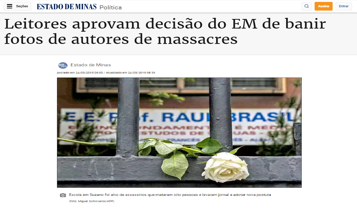 Desde 2019, Estado de Minas não publica imagens de autores de massacres - Reprodução