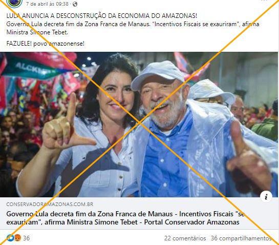 Governo Lula não decretou fim da Zona Franca de Manaus - Reprodução