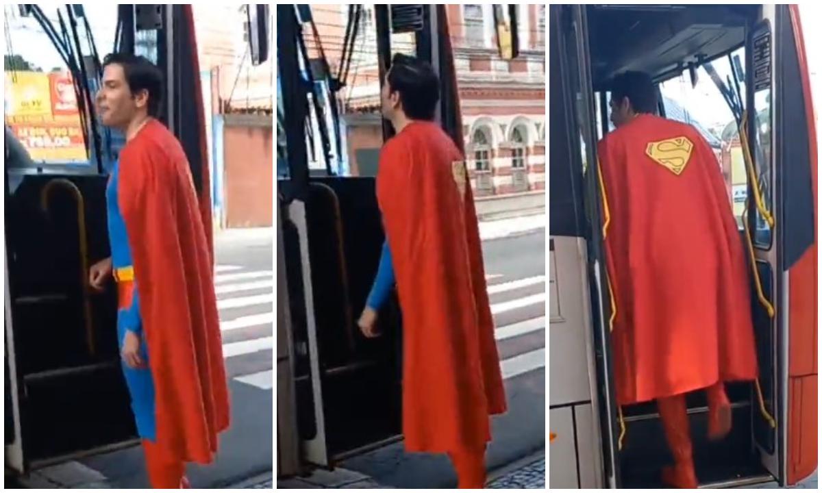Clark Kent, é você? Superman é flagrado 'pegando' ônibus em Juiz de Fora - Redes sociais/Reprodução