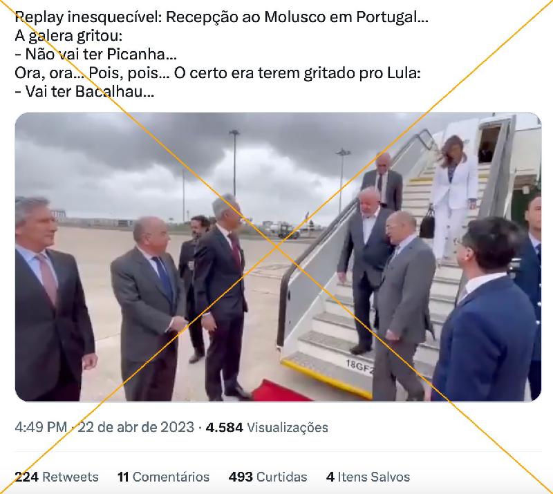 Gritos de 'não vai ter picanha' foram inseridos em vídeo de Lula chegando em Portugal em 2023