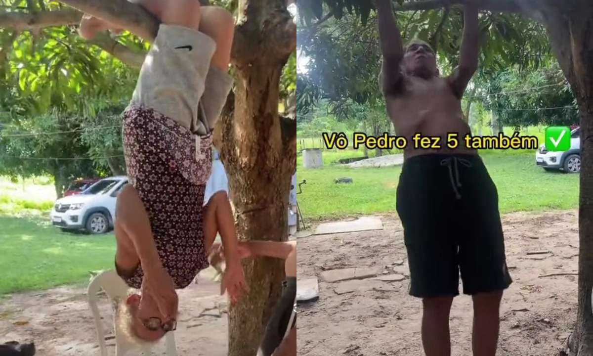 Vídeo de casal de idosos fazendo flexão em árvore viraliza na internet - Reprodução/Instagram