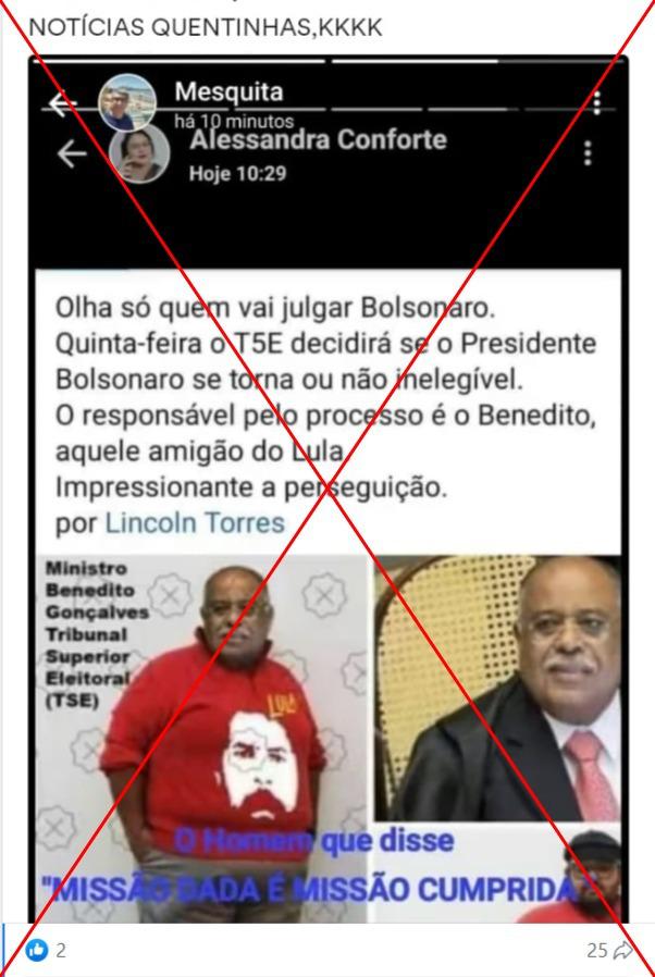 Montagem do ministro Benedito Gonçalves usando uma camisa com o rosto de Lula volta a circular