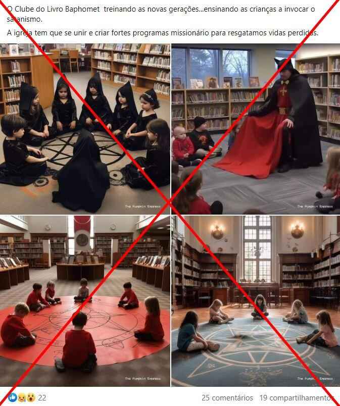 Fotos de crianças em rituais satânicos em uma biblioteca foram criadas com inteligência artificial
