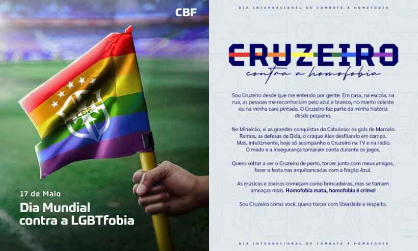 Luta contra a LGBTfobia divide opiniões entre torcedores de futebol - CBF/Cruzeiro/Reprodução