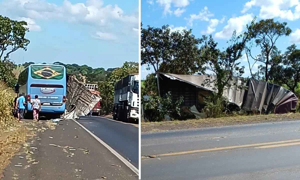 Ônibus bate em caminhão parado, e caminhoneiro fica em estado grave - Redes Sociais/Divulgação