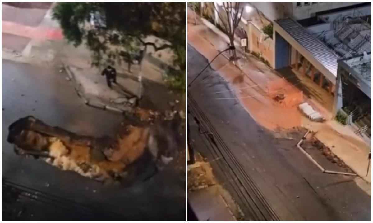 Vídeo: rompimento de adutora abre cratera em rua de Belo Horizonte - Redes sociais/Reprodução