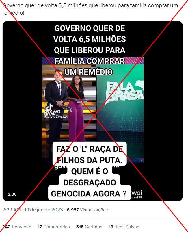 Governo Bolsonaro pediu devolução de verba usada para custear remédio - reprodução