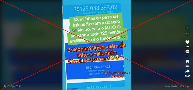 Vídeos confundem dados da campanha de Bolsonaro com doações via Pix - Reprodução