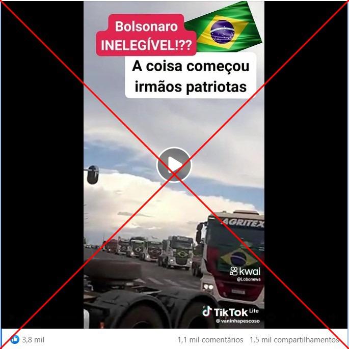 Vídeo de novembro de 2022 é falsamente associado a protesto contra a inelegibilidade de Bolsonaro