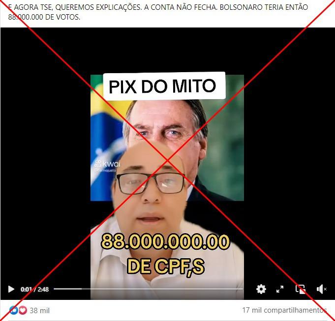 Conteúdos alegando que 88 milhões de pessoas fizeram PIX para Bolsonaro têm premissas falsas