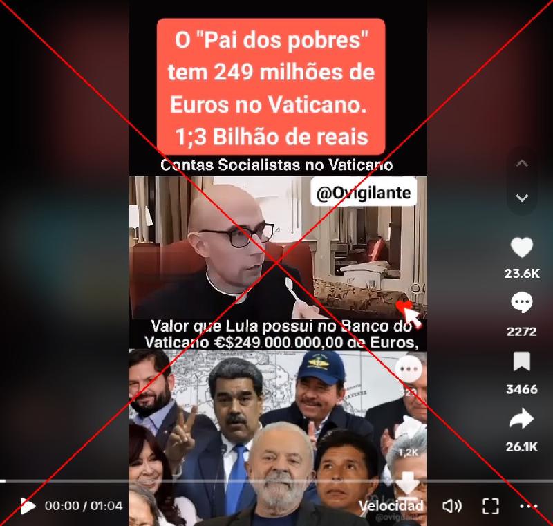 Lula não tem 249 milhões de euros no Banco do Vaticano