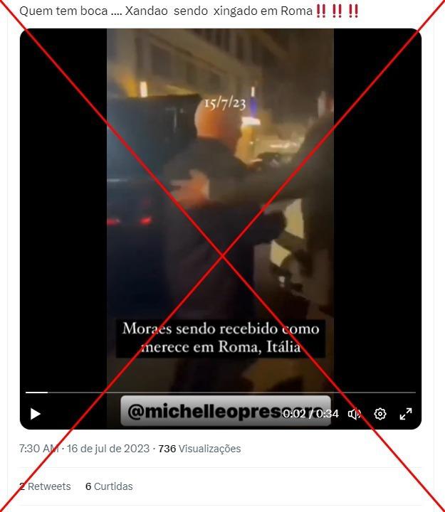 Este vídeo não mostra Alexandre de Moraes sendo xingado em Roma, mas sim nos EUA em 2022