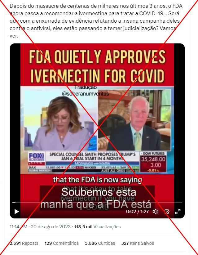 A FDA passou a recomendar ivermectina contra COVID-19?
