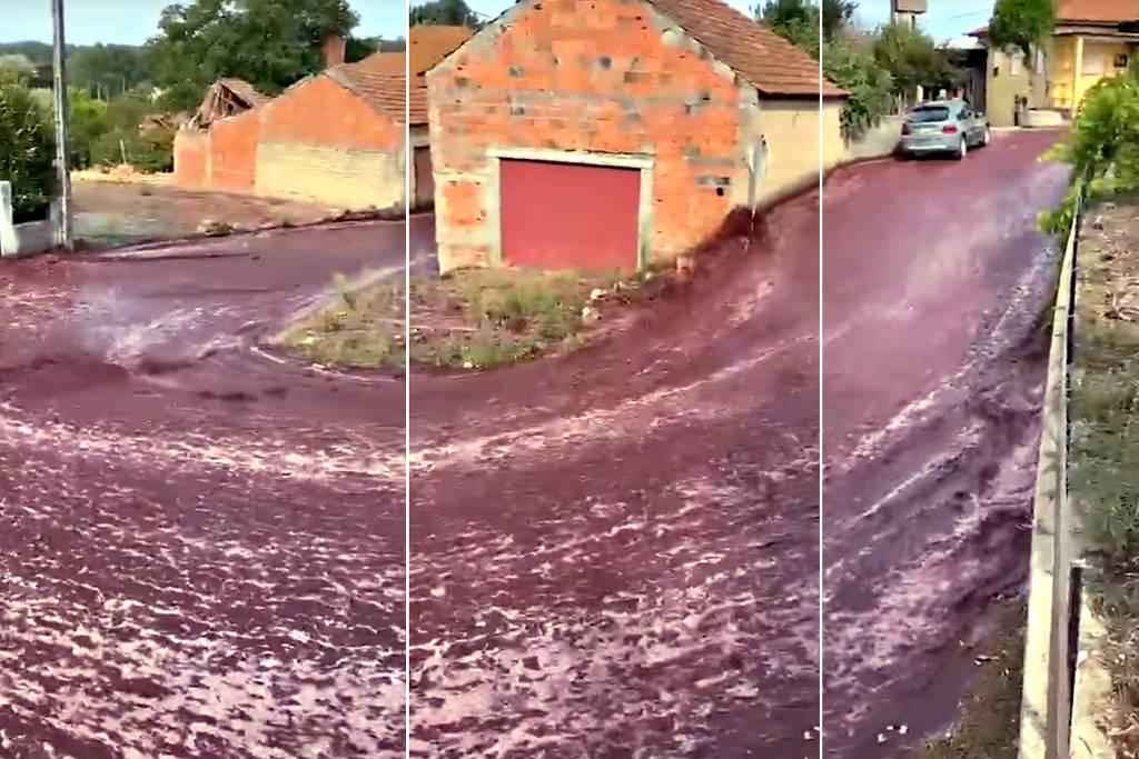 'Rio de vinho' inunda cidade após acidente em destilaria - Reprodução/Internet