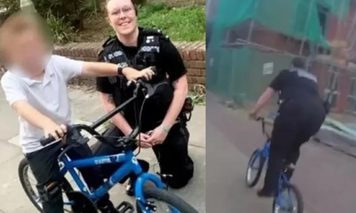 Policial usa bicicleta de criança para perseguir suspeito - X/Reprodução