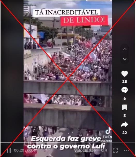 Vídeo de multidão com bandeiras mostra greve pelo piso da Enfermagem, não contra governo Lula