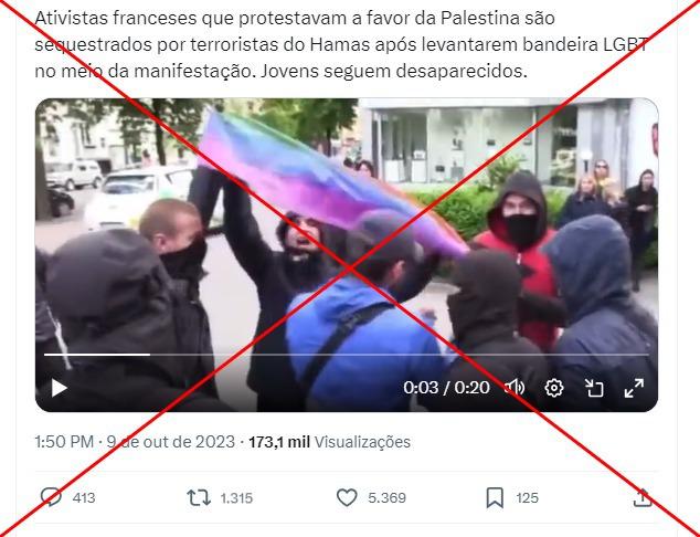 Vídeo de bandeira LGBT queimada na Ucrânia circula falsamente vinculado a ato pró-Palestina