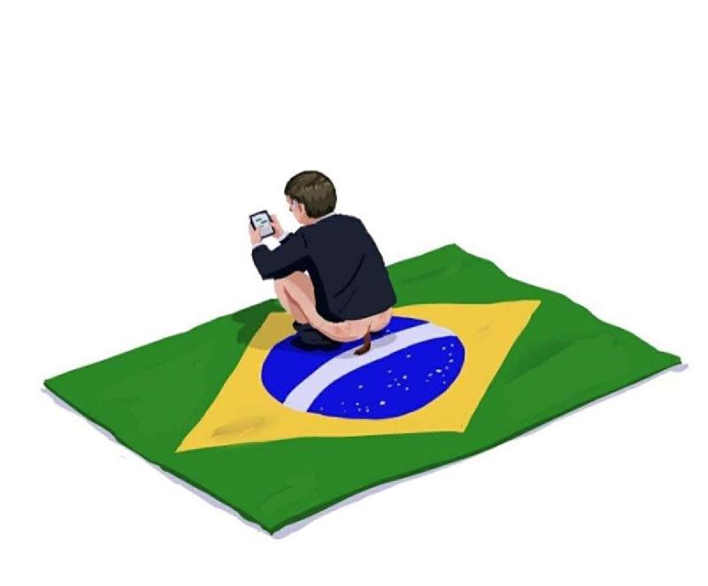 Caixa suspende exposição que mostra Bolsonaro defecando em bandeira - (Reprodução/Instagram/@colecao_bandeira)