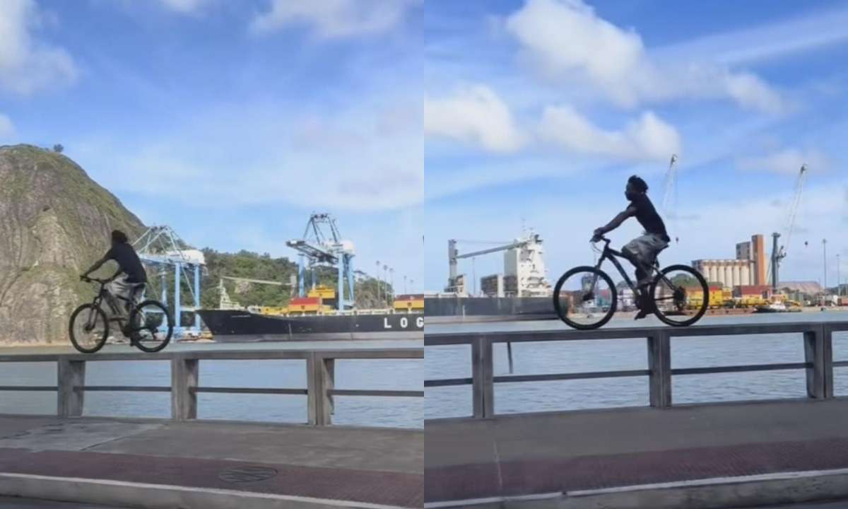 Homem chama a atenção ao pedalar em cima de mureta em Vitória - Reprodução/Redes sociais