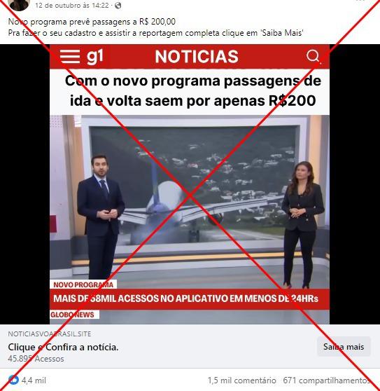 Site que circula nas redes não permite cadastro no programa Voa Brasil - Reprodução